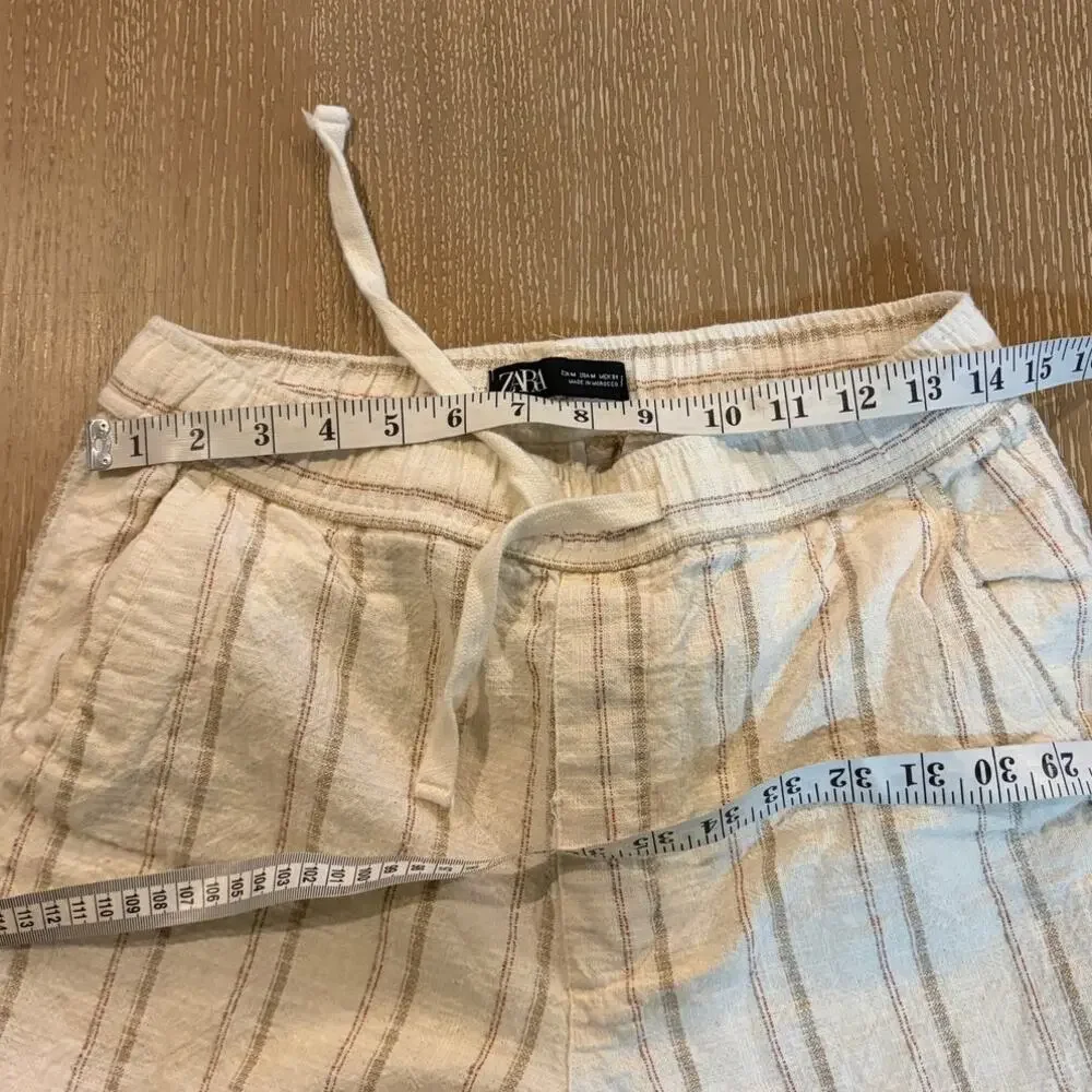 Zara sz Medium Striped Linen‎ Cotton Blend Women’s Pants Cream Drawstring